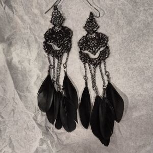 Elegant Black Feather Earrings